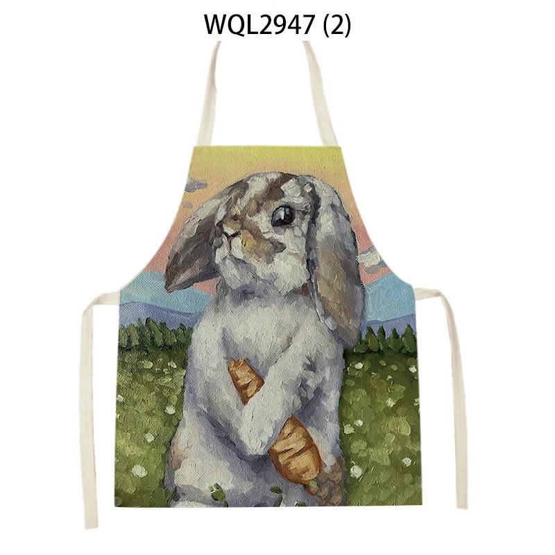 Flower Rabbit Beauty Pattern Kitchen Aprons for Women Men Linen Waist Bibs Household Cleaning Pinafore Home Cooking Apron