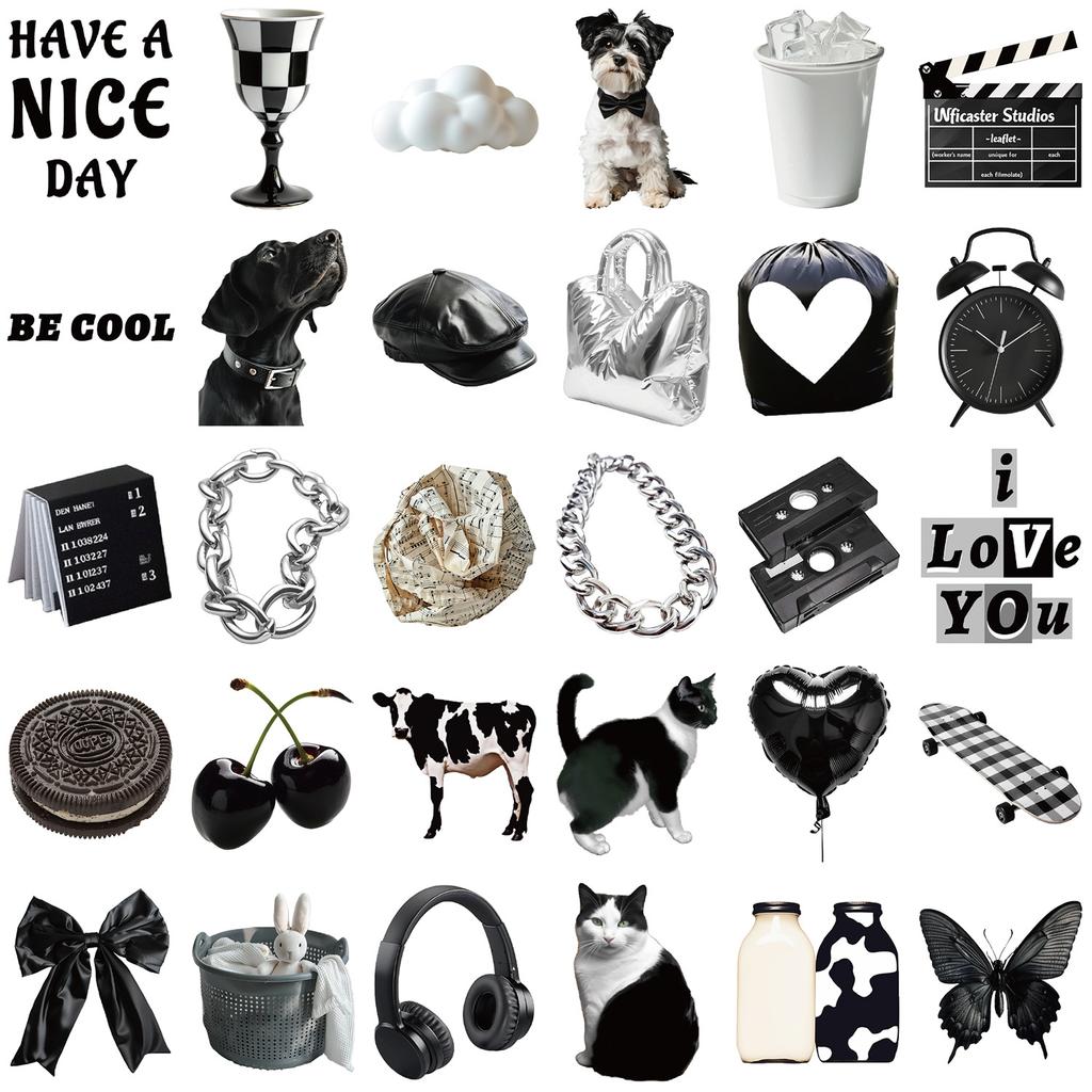 Various 30 Black and White Light Cream Series Sticker Packs Ins Style Creative Hand Account Decoration Material Pack Stickers