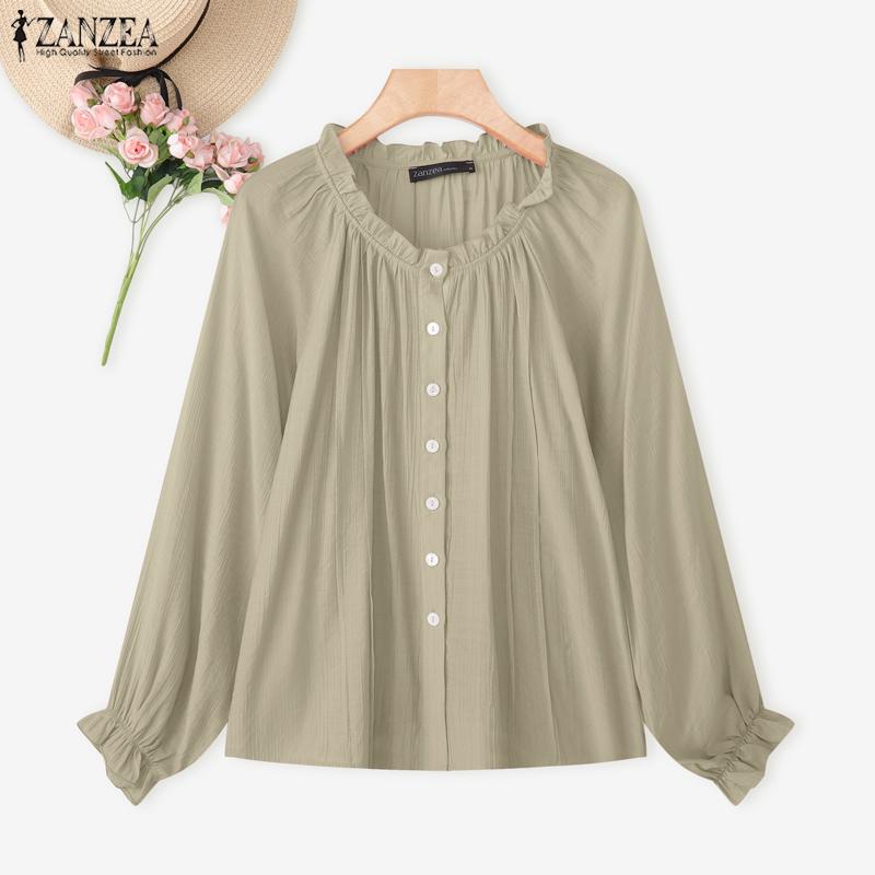 ZANZEA Women Casual Round Neck Loose Long Sleeve Blouse
