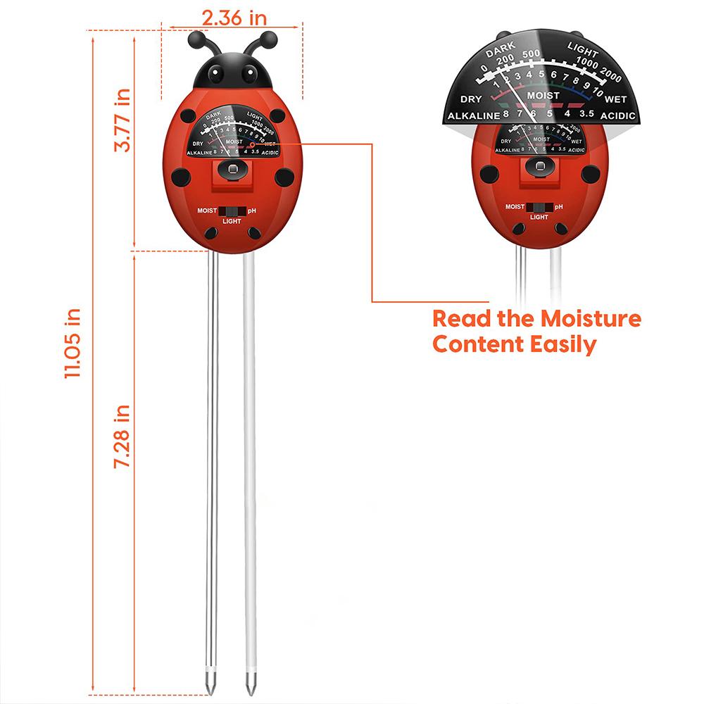 

3 в 1 Тестер влажности почвы Измеритель pH Свет Цветочная посадка Гигрометр Тестер влажности в форме божьей коровки Детектор солнечного света Инструмент