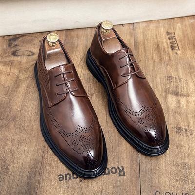 Fashion New Arrival Men's Oxford Shoes Handmade Leather Casual Shoes Pointed Toe Lace-Up Male Brogue Footwear Business Gentleman Flats