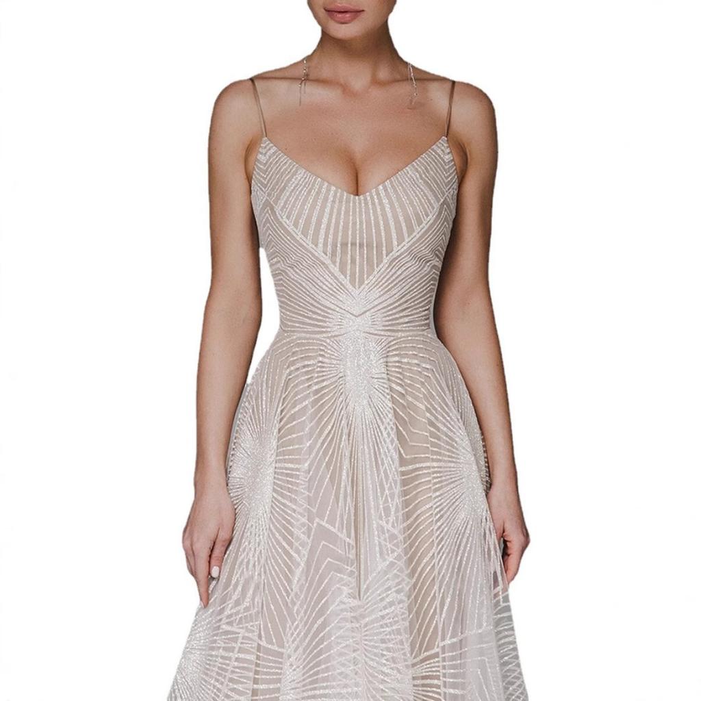 Spring Summer New Women's Long Dress, European American Sexy Sleeveless Strappy Embroidered Party Gown Dress