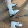 Soft Leather Version~ Cross-buckle Strap Light Mouth Versatile Flat-soled Single Shoes Women's Retro French Silver Ballet Shoes Mary Jane Shoes