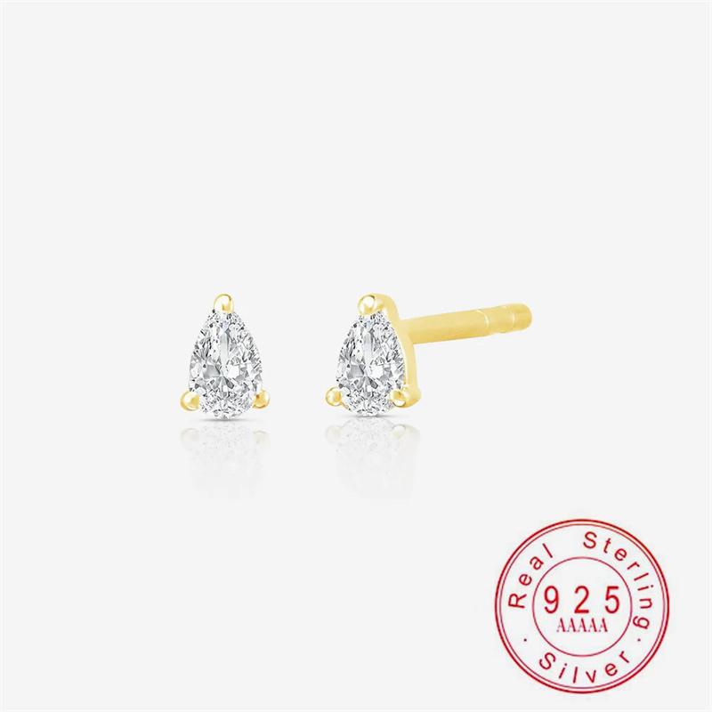 

925 Sterling Silver Gold Plated Water Droplet Zircon Stud Earrings for Women Sparkling Minimalist Daily Wear Jewelry Gift Silver