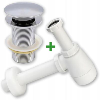 Set: Silver Click-clack Plug Without Overflow + Washbasin Siphon