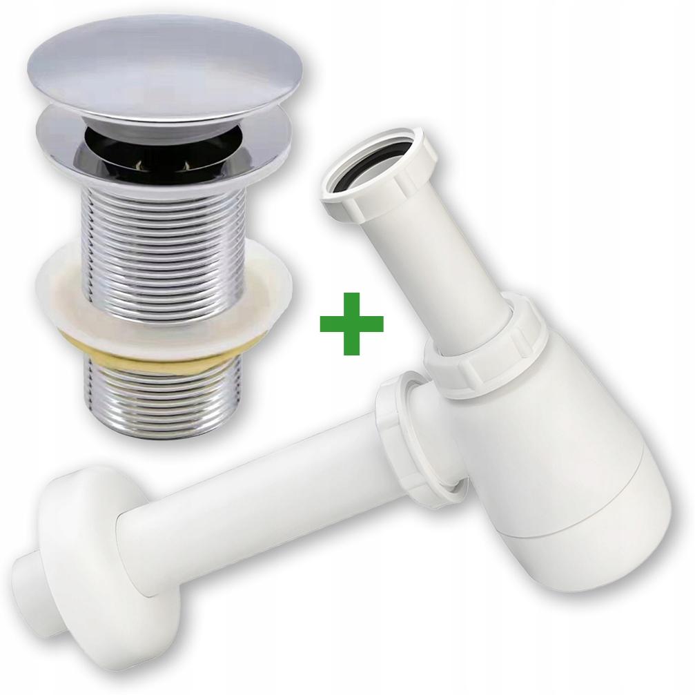 Set: silver click-clack plug without overflow + washbasin siphon