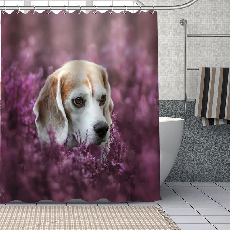 Beagle Dog Bathroom Curtains Waterproof Polyester Cute Pet Animal Shower Curtain Home Decoration Bathtub Curtains With 12 Hooks