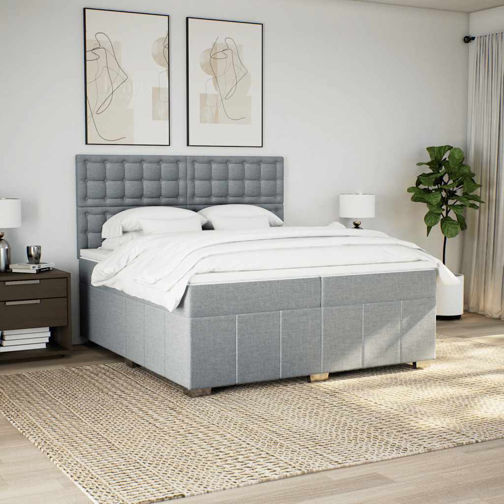 Box Spring Bed with Mattress Light Grey 200 x 200 cm Fabric