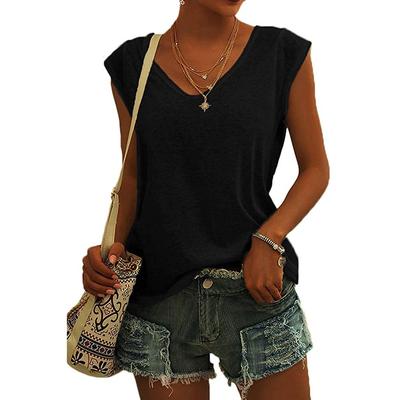 Women's Sleeveless T-Shirt Casual Loose Fit Tank Tops Basic Tank Tops Fashion Beach Ladies Summer Tops Cap Short Sleeve Tees
