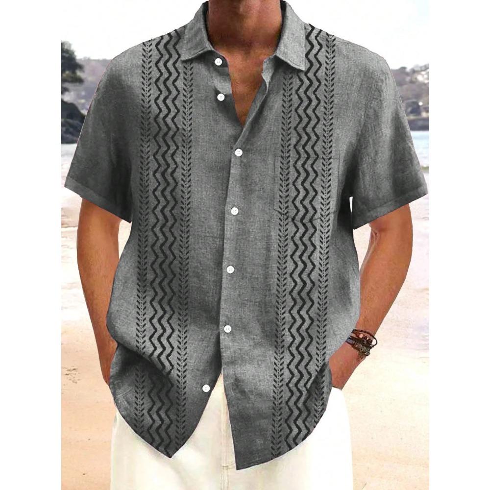 Summer Men Short Sleeve Beach Shirt Men Casual Lapel Fashion Shirt Tops