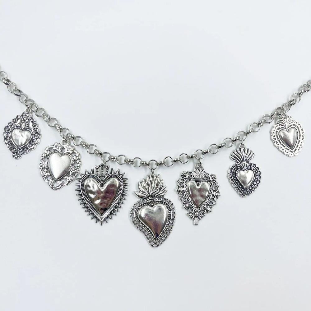 Silver Plated Sacred Heart Chokers Necklaces Chain Necklace  Women's Jewelry