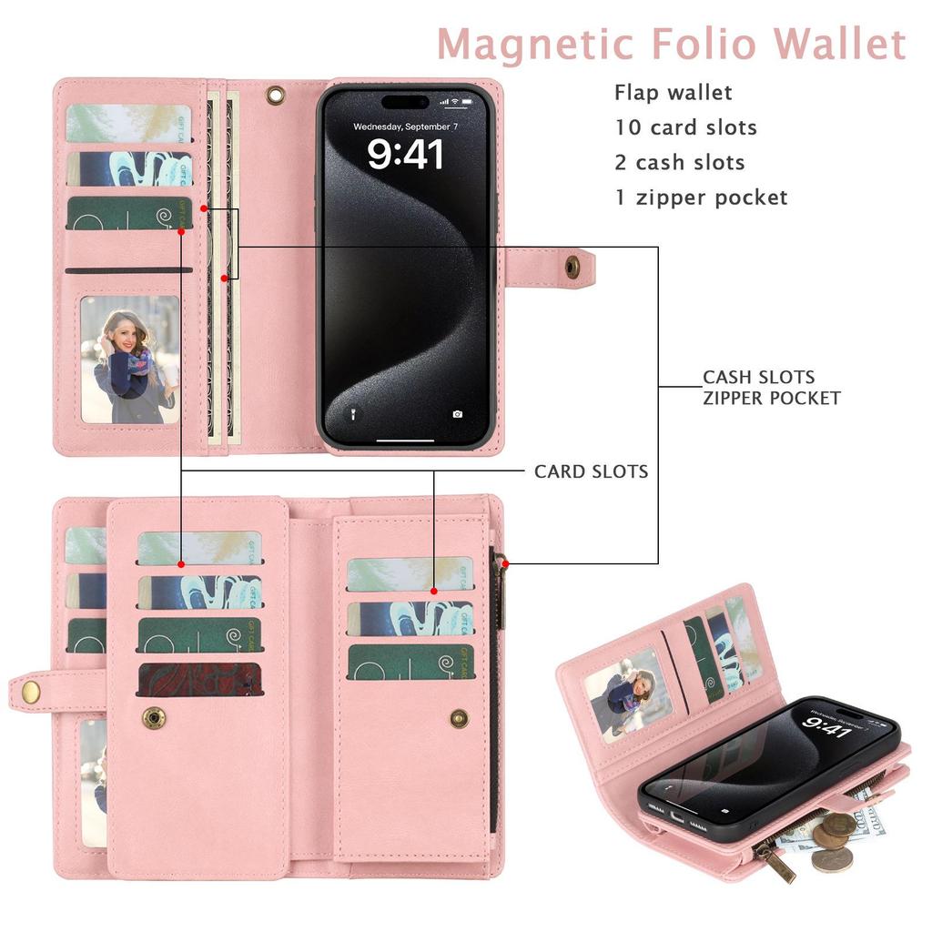 iPhone 16/15 Magnetic Leather Wallet Phone Case Cover