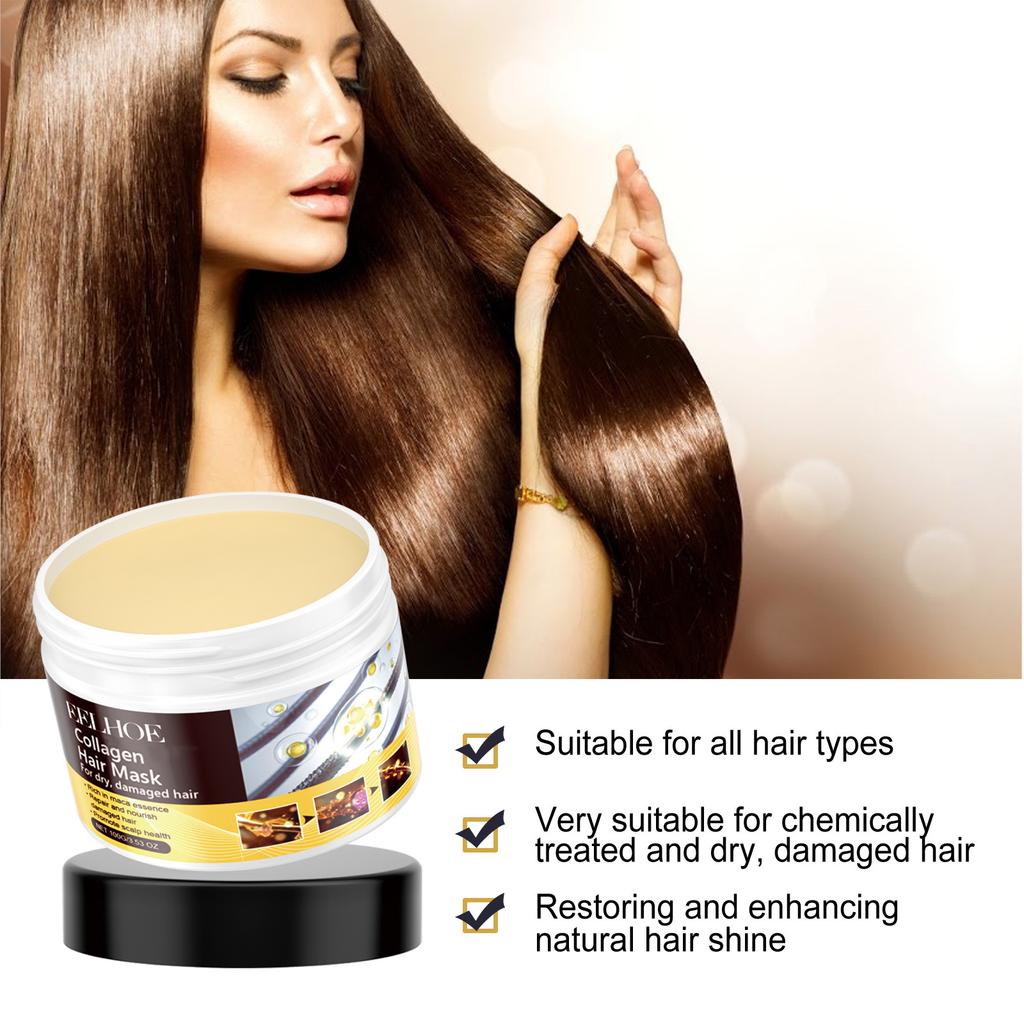 Masque Capillaire Hydratant Profond Traitements Hydratants au Collagène pour Cheveux Abîmés Hydratant Réparateur Masque Fortifiant pour Cheveux 100g