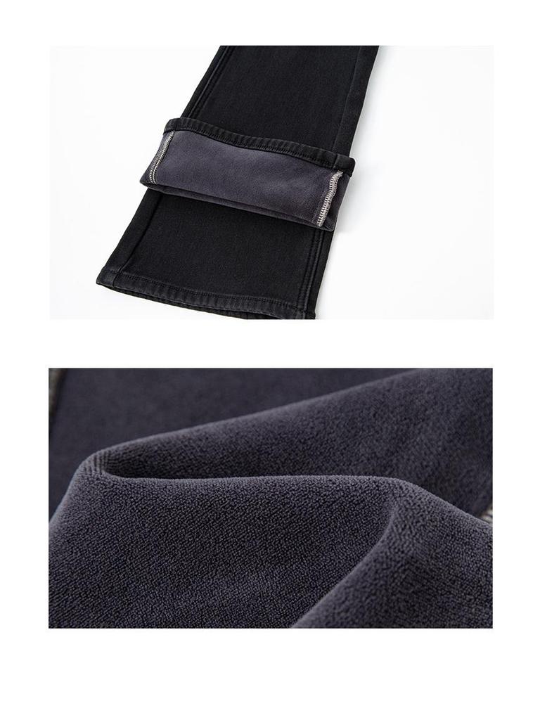 2025 Women's High-Waist Black Winter Slim Fit Flare Jeans - Warm, Comfortable, High-Grade Fabric with Long Pants