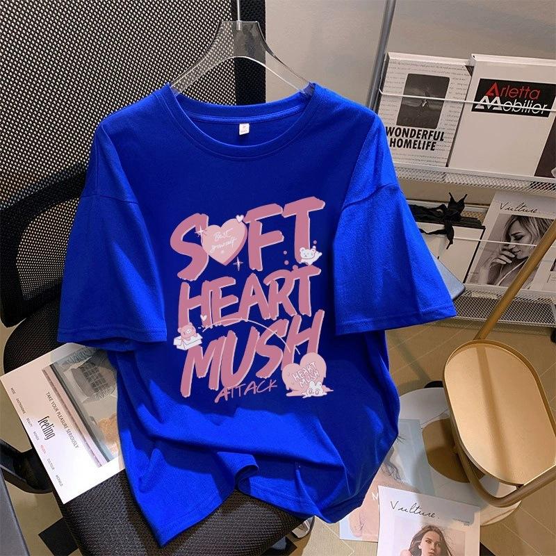 Tricou cu mânecă scurtă din bumbac pur, alb, pentru femei, de vară, nou, de dimensiuni mari, design lejer, imprimat, subțire, cu mânecă jumătate