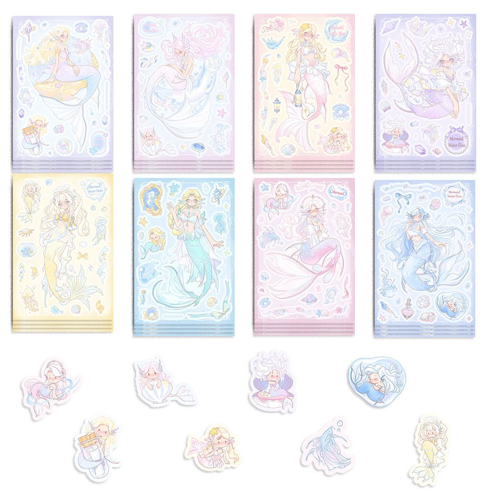 8 Cartoon Mermaid Princess Collage Set Stickers Handicraft Waterproof Set Decorative Stickers DIY