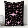 Y2K Pink Four Point Star Flannel Throw Blanket Black Background Glowing Celestial Star Print Soft Cozy Blanket All Season Use