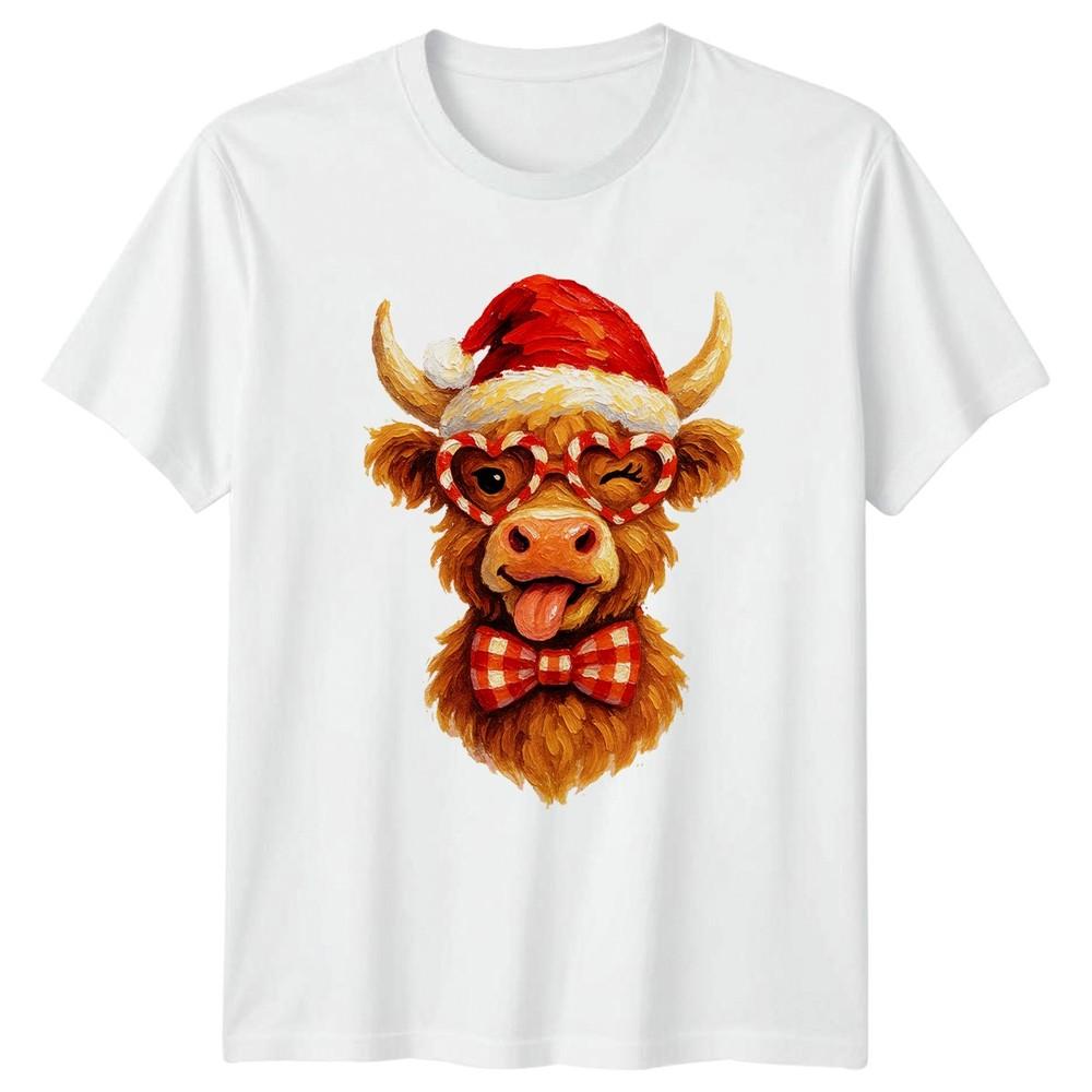 Highland Cow Christmas Holidays Animals Unisexs Unisexs Graphic Tee Shirt Festive S
