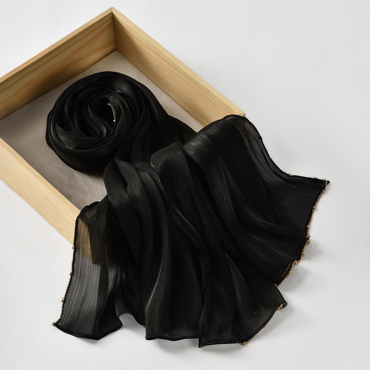 

Мусульманский платок-хиджаб из жатого шелка с бисером для женщин, блестящие шали, однотонные мусульманские хиджабы для женщин, исламский тюрбан, плиссированный шарф, Рамадан