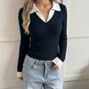 VEZFAA Maglioni a collo alto a maniche lunghe con stampa tinta unita, casual, autunno inverno da donna
