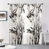 Modern Style Bamboo Wall Print Curtains for Living Room Bedroom Easy To Hang Semi-Transparent Machine Washable Home Decoration