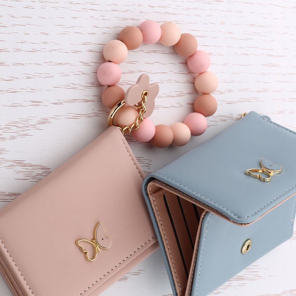 Boho Style Butterfly Wristlet Wallet Keychain With Key Ring Bangle Wallet Keychain  Cards Storage