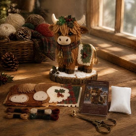 Layered Fabric Sewing Patterns Christmas Animals Patchwork Kit for Adults Beginners, DIY Holiday Textile Art Kits Craft Set Home Decoration, Handmade