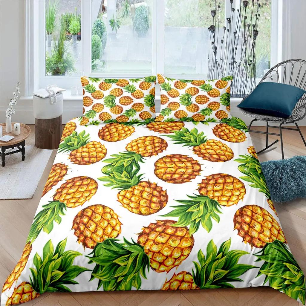 Ananas Bettbezug Set King Size Gelb Geometrisches Ananas Bettwäsche Set Seaside Strand Thema Frucht Bedruckte Bettdecke