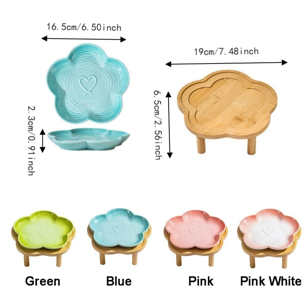 Large Capacity Ceramic Elevated Cat Bowl Cervical Spine Protection Anti-slip Pet Food Bowl with Wood Stand Anti Tipping