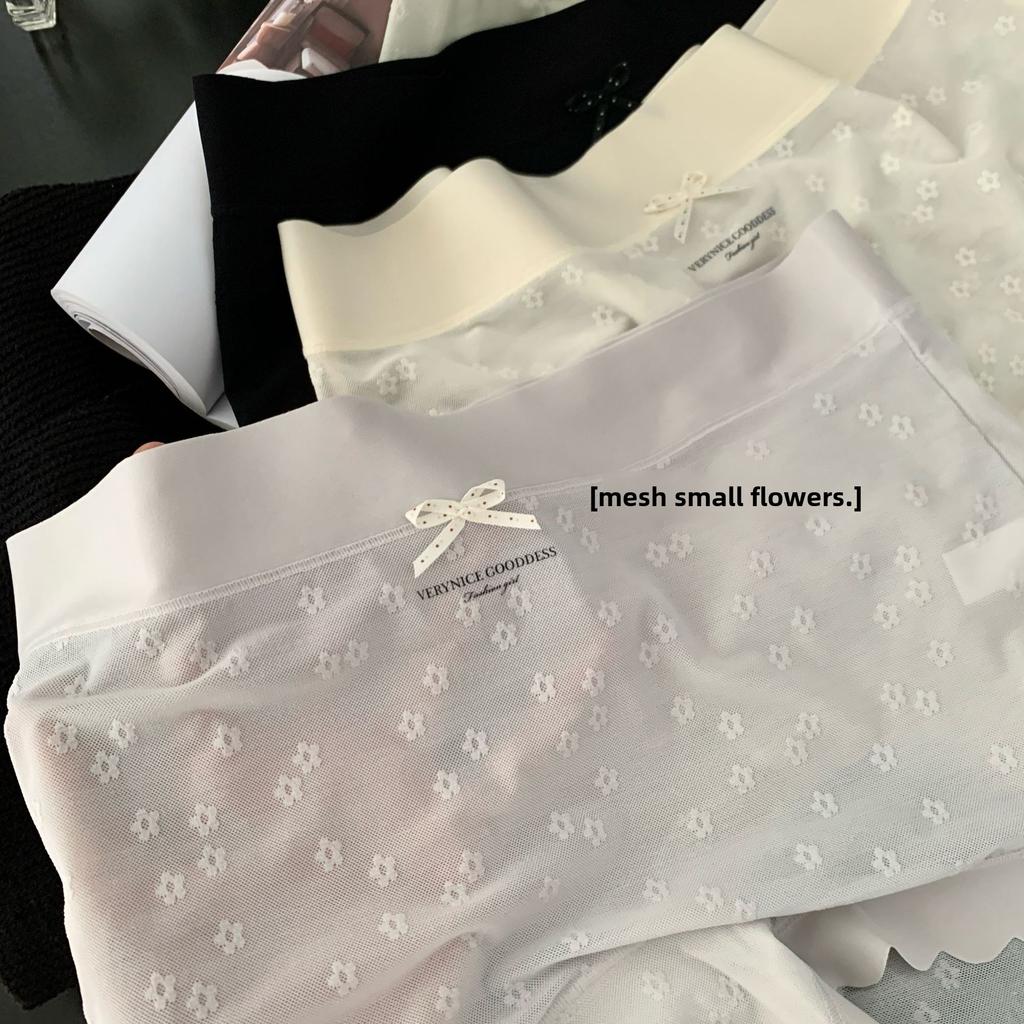 Girl Summer Lace Jacquard Flower Flower Breathable High Play Ice Silk Middle Waist Flat Angle Briefs