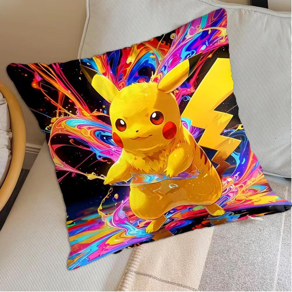 Kawaii Cartoon P-Pokemon Double Sided Pillow Cover, Square Decorative Cushion Case for Living Room Sofa Bedroom Home Decor Gift