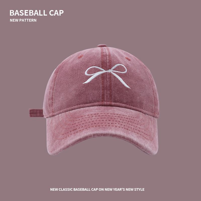 

Bow soft top sunshade baseball cap women s spring summer retro washed cap student versatile sunscreen cap adjustable (55-59CM) soft top