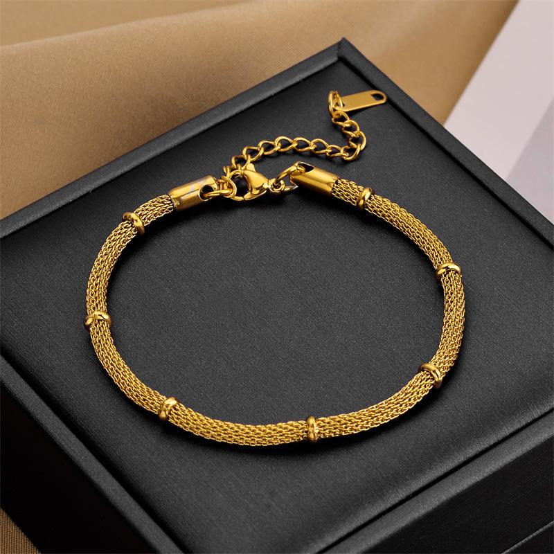 Fashion Minimalist Bamboo Necklace Bracelet Set with Metal Mesh Round Chain Vintage Jewelry