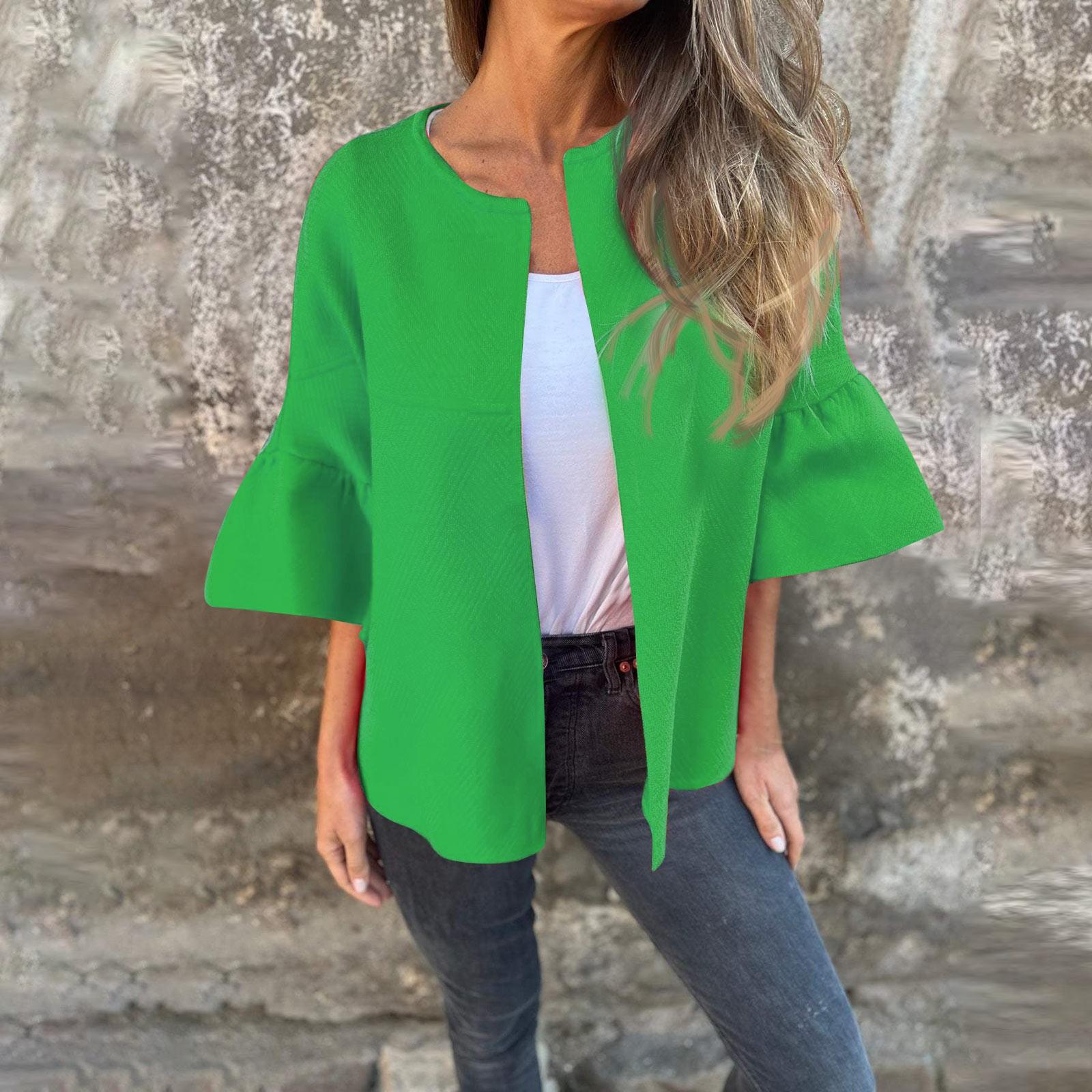 

Женская повседневная короткая куртка-кардиган с круглым вырезом и рукавами 3/4 L зелёный