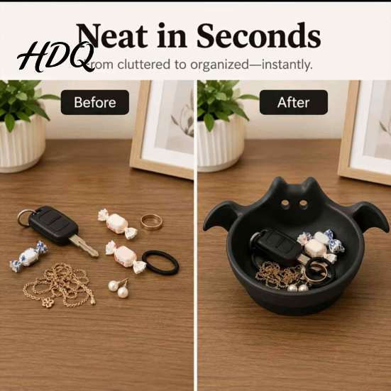 Cute Bat Shaped Dish Halloween Storage Bowl Candy Tray Spooky Home Seasonal Ornament Tabletop Ornament Multifunctional Decorative Snack Holder for
