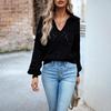Sweaters Women 2023  Autumn Winter Sexy Hollow Out Pullovers Polo Collar Long Sleeve Knitted Tops Solid Loose Clothes 28441