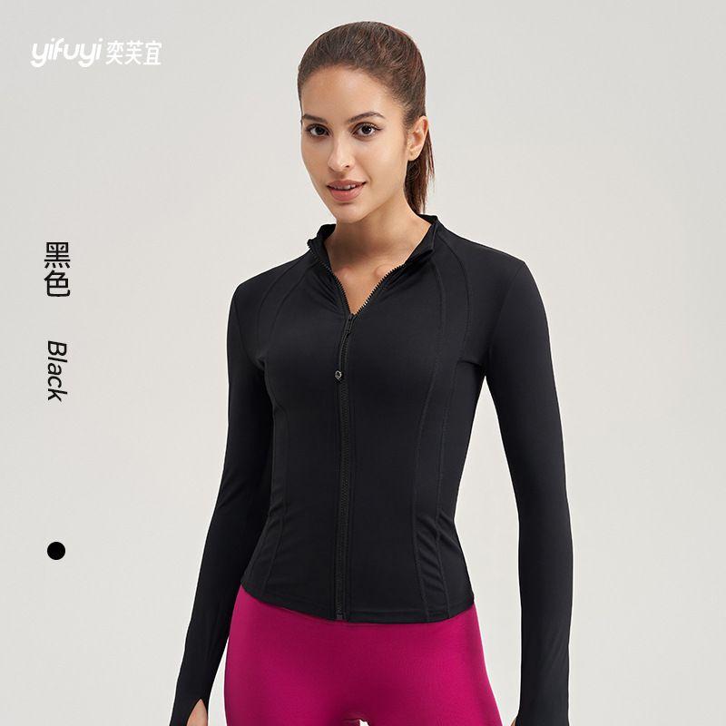 

Fall and Winter New Arrival Sports Outwear Female Silm Slimming Zipper Cardigan High Elastic Plaid Aerobics Running Fitness Yoga Wear Black S