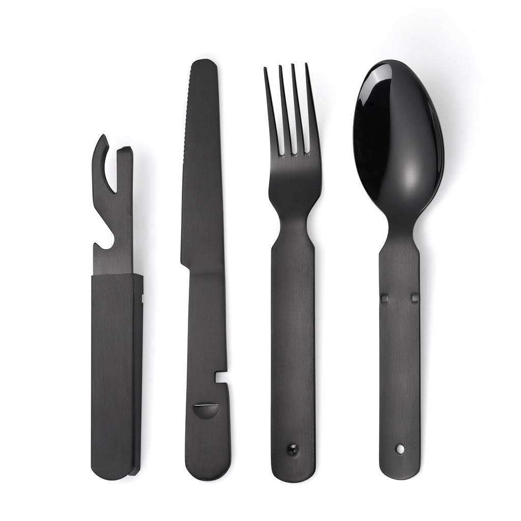 Stainless Steel Outdoor Tableware Set  Portable and Foldable Combination Western Food Knife Fork Spoon Multi-functional Bottle Opener for Travel