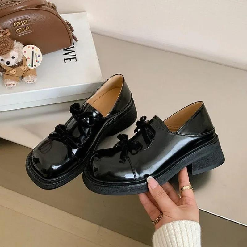 Fashion Platform with Medium Heels Japanese Style Lolita Loafers Bow Women's Shoes Mary Jane Ladies Pumps Lastest Chic and Elegant Shoe