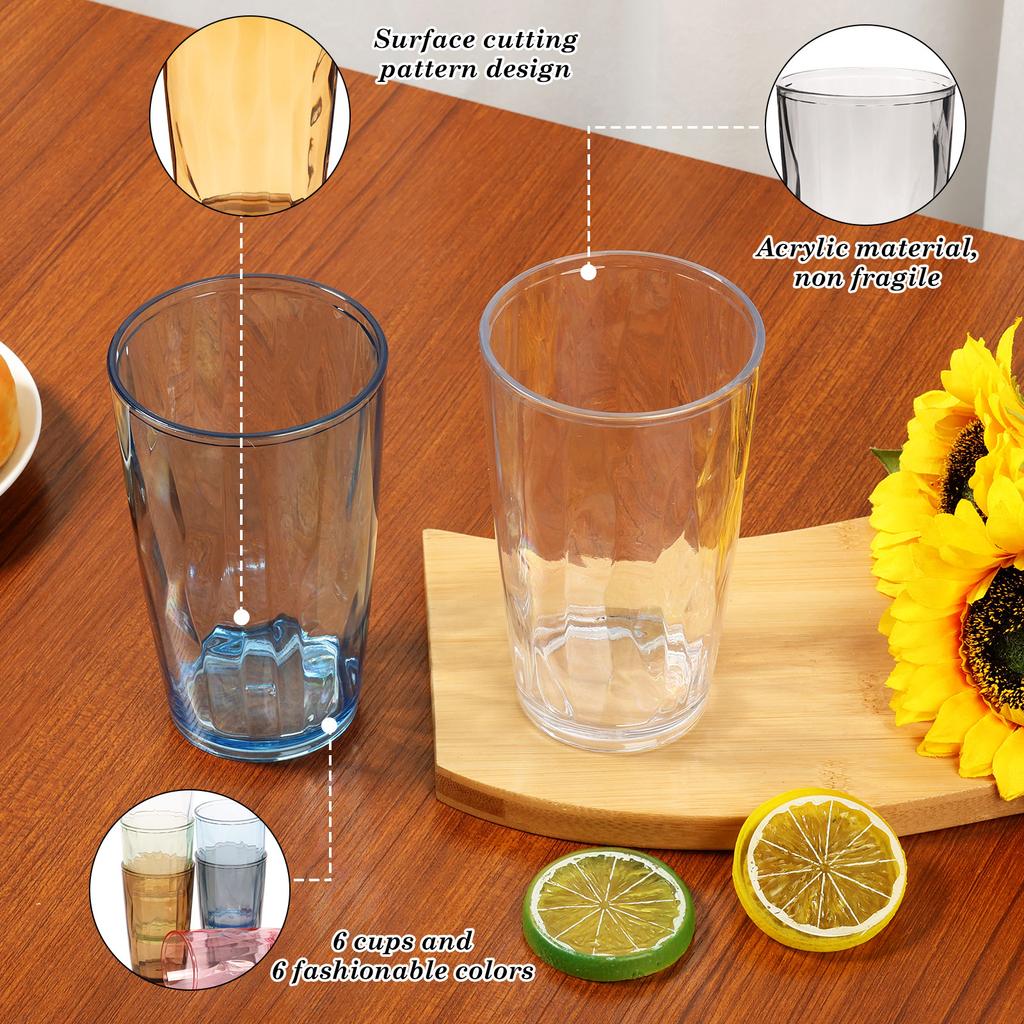 6 Pezzi Bicchiere Indistruttibile 310/490ML Impilabile in Acrilico Tazza per Acqua Riutilizzabile per Succo di Frutta Birra Champagne per Casa