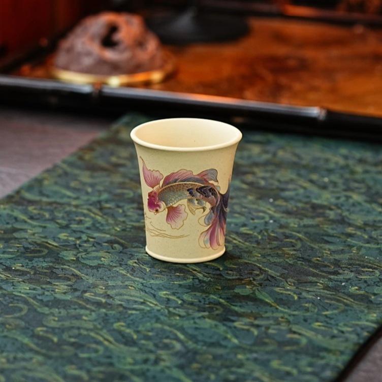 

100ml Yixing Zisha Enamel Colorful Carp Koi Teacup Antique Tea Bowl Cup For Tea Tea-tasting Smelling Cup Jianzhan Master Cups