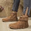 Fashion Bohemia Fringed Metal Rivet Buckle Decoration Riding Boots Women 2025 Winter Suede Flat Heel Ankle Boots Fashion Side Zip Shoes