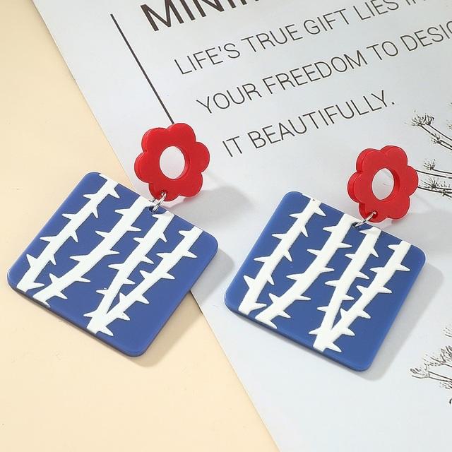 Retro Flower Temperament Kontrast Kolor Kwadratowe Kolczyki Akrylowe Proste Cukierkowe Kolczyki Wiszące Piercing Oreja