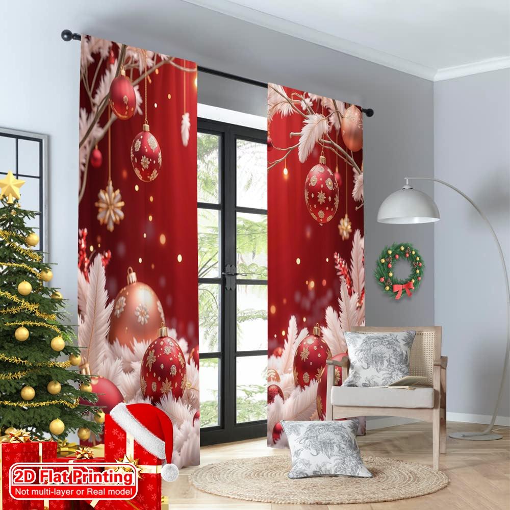 2ks 2D plochý tisk Vánoční scéna Závěs Červené vánoční ozdoby Hvězdy 100% Polyester Bez elektřiny Svátek