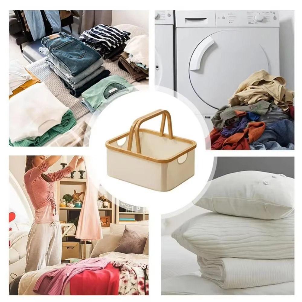 Oxford Cloth Folding Laundry Hamper Bamboo Handle Closet Organizer  Toy Storage