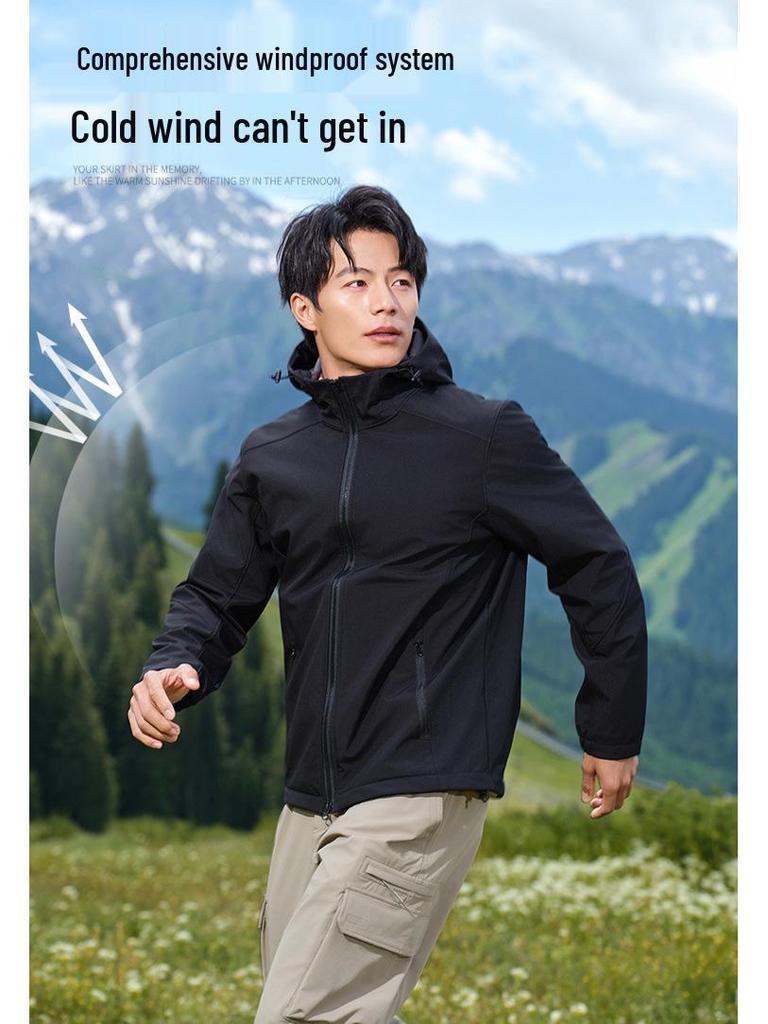Men's 75D Unisex Fleece Softshell Hooded Mountaineering Jacket