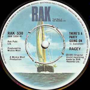 

7inch Record RACEY Theres A Party Going On RAK338 RAK 1981 UK Dance Electronica Used