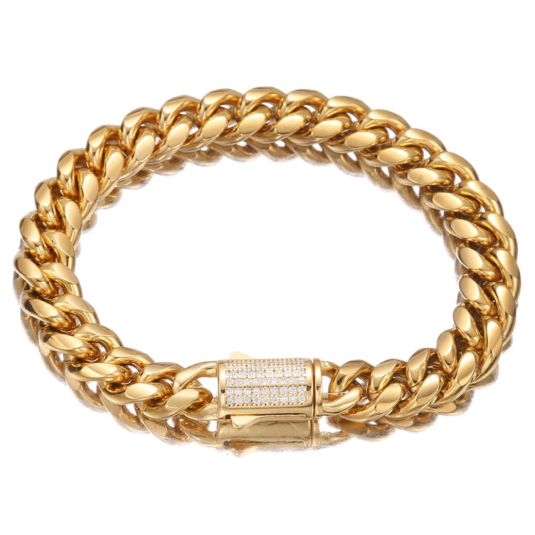 

Высококачественная застежка с белым кубическим цирконием 10 мм, звеньевая цепь из нержавеющей стали, браслет Майами кубинского плетения для мужчин и женщин, подарки, ювелирные изделия 18cm