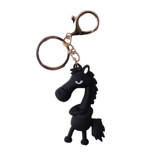 Keychain Pendant 3D Cartoon Horse Design Key Chain with Metal Ring Multifunctional Keychain Gift Accessory