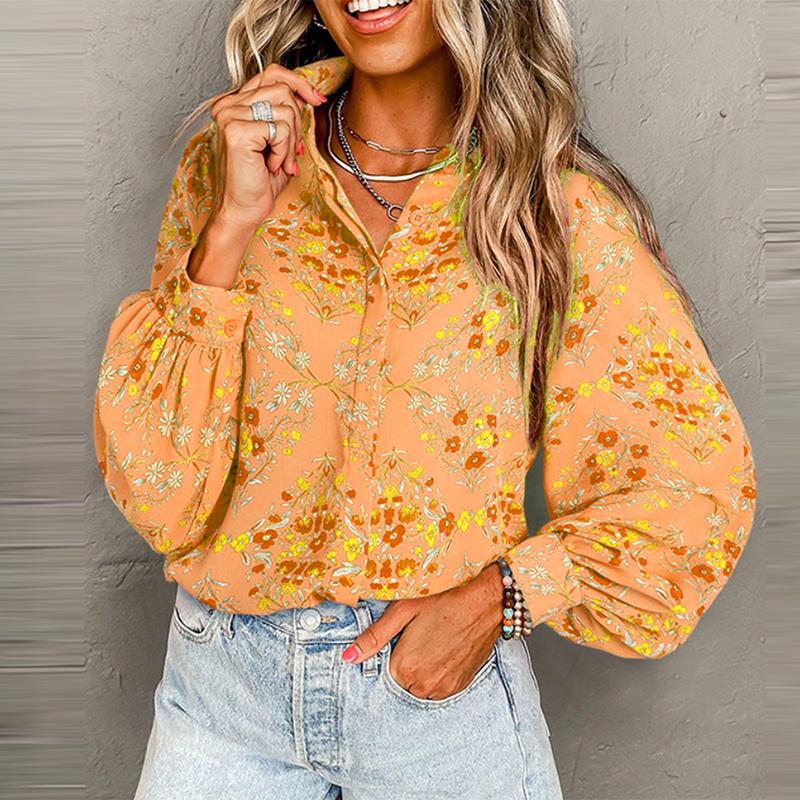 

VONDA Женские рубашки с длинным рукавом и цветочным принтом на осень S оранжевый